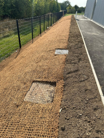 Green-tech supply gtCoir Matting to stabilise the bank at Ermine Street Church Academy School